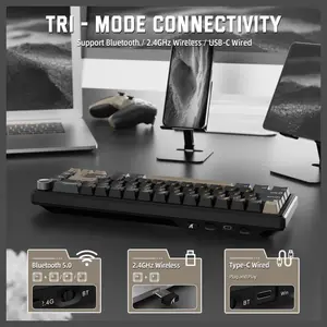 ATTACK SHARK X66 60% Wireless Gasket Mechanical Keyboard, Bluetooth and 2.4G Wireless and Type-C Wired, Hot-Swap 3 and 5-Pin, Pre-Lubed Strawberry Switch, 16.8 Million RGB, Starry Black