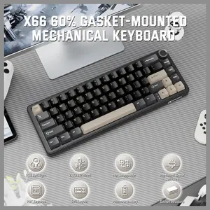 ATTACK SHARK X66 60% Wireless Gasket Mechanical Keyboard, Bluetooth and 2.4G Wireless and Type-C Wired, Hot-Swap 3 and 5-Pin, Pre-Lubed Strawberry Switch, 16.8 Million RGB, Starry Black