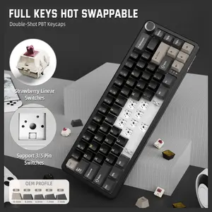 ATTACK SHARK X66 60% Wireless Gasket Mechanical Keyboard, Bluetooth and 2.4G Wireless and Type-C Wired, Hot-Swap 3 and 5-Pin, Pre-Lubed Strawberry Switch, 16.8 Million RGB, Starry Black