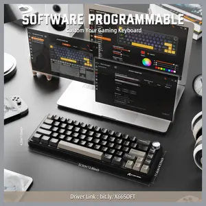 ATTACK SHARK X66 60% Wireless Gasket Mechanical Keyboard, Bluetooth and 2.4G Wireless and Type-C Wired, Hot-Swap 3 and 5-Pin, Pre-Lubed Strawberry Switch, 16.8 Million RGB, Starry Black