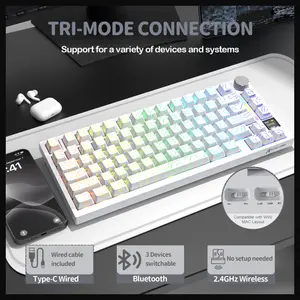 ATTACK SHARK X820Ultra Tri-mode Gasket Mechanical Keyboard, 75% ANSI Layout, Bluetooth 5.1 and 2.4G Wireless and Type-C Wired, TFT Smart Display and Knob, Hot-swappable, Programmable RGB, White Contours