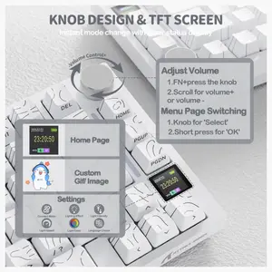 ATTACK SHARK X820Ultra Tri-mode Gasket Mechanical Keyboard, 75% ANSI Layout, Bluetooth 5.1 and 2.4G Wireless and Type-C Wired, TFT Smart Display and Knob, Hot-swappable, Programmable RGB, White Contours