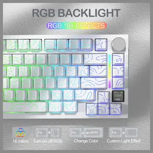 ATTACK SHARK X820Ultra Tri-mode Gasket Mechanical Keyboard, 75% ANSI Layout, Bluetooth 5.1 and 2.4G Wireless and Type-C Wired, TFT Smart Display and Knob, Hot-swappable, Programmable RGB, White Contours