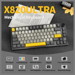 ATTACK SHARK X820Ultra Tri-mode Gasket Mechanical Keyboard, 75% ANSI Layout, Bluetooth 5.1 and 2.4G Wireless and Type-C Wired, TFT Smart Display and Knob, Hot-Swappable, Programmable RGB, Star Black