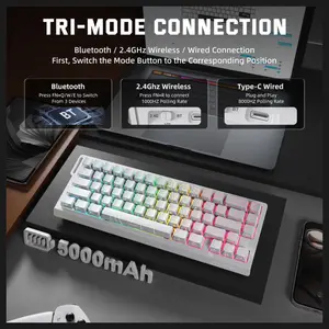 ATTACK SHARK X68PRO HE Wireless Rapid Trigger Keyboard, 60% Tri-Mode Wireless 8000Hz, 0.01mm RT Accuracy, Adjustable Actuation 0.1-3.4mm, RGB Backlight, White Contour Line