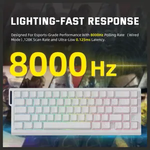 ATTACK SHARK X68PRO HE Wireless Rapid Trigger Keyboard, 60% Tri-Mode Wireless 8000Hz, 0.01mm RT Accuracy, Adjustable Actuation 0.1-3.4mm, RGB Backlight, White Contour Line