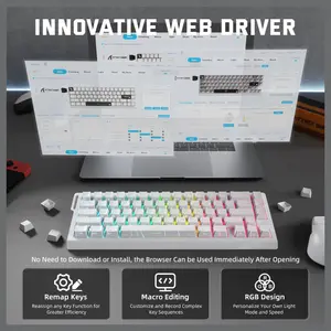 ATTACK SHARK X68PRO HE Wireless Rapid Trigger Keyboard, 60% Tri-Mode Wireless 8000Hz, 0.01mm RT Accuracy, Adjustable Actuation 0.1-3.4mm, RGB Backlight, White Contour Line