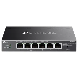TP-Link ES206GP Omada 6-Port Gigabit Easy Managed Switch, 4-Port PoE+, 6x 10/100/1000Mbps RJ45, 65W Power Budget Up to 30W Per PoE Port
