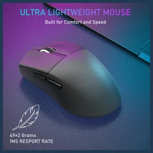 E-YOOSO X-44 Lightweight Gaming Mouse, Tri-Mode Wired USB-C 2.4GHz Bluetooth, 49G, 1K Polling, 26K DPI PAW3395 Sensor, 5 Programmable Buttons, Black