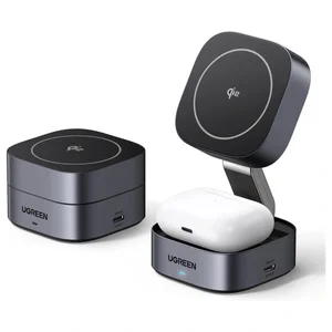 UGREEN MagFlow Qi2 15W 2-in-1 Foldable Wireless Charging Station, Qi2 Certified 15W Wireless Charging, 15W Phone and 5W Earbuds, N48*16 Magnets, Model 35316