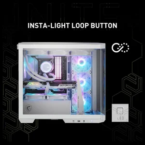 MSI MAG PANO M100R PZ Premium Mid-Tower Gaming PC Case, 270-Degree Tempered Glass, 4x ARGB 120mm Fans, Up To 360mm Radiator Support, White