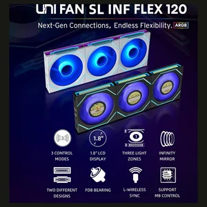Lian Li UNI Fan SL-INF Flex 120mm Normal Blade ARGB Fan 3 Pack, Three-Zone ARGB Lighting, Dual-Sided Frame Design, FDB Bearing Optimized, Controller Included, White, G9F.12SLIN1F3W.00
