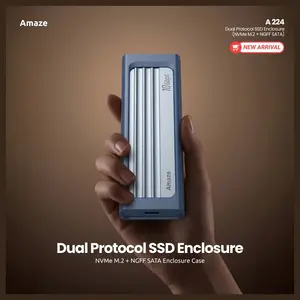 Amaze A224 Dual Protocol SSD Enclosure, NVMe M.2 and NGFF SATA, Up to 10Gbps, Type-C Input, USB-A 3.0 and Type-C Output, Aluminum Alloy
