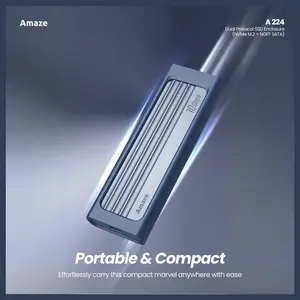 Amaze A224 Dual Protocol SSD Enclosure, NVMe M.2 and NGFF SATA, Up to 10Gbps, Type-C Input, USB-A 3.0 and Type-C Output, Aluminum Alloy