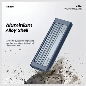Amaze A224 Dual Protocol SSD Enclosure, NVMe M.2 and NGFF SATA, Up to 10Gbps, Type-C Input, USB-A 3.0 and Type-C Output, Aluminum Alloy