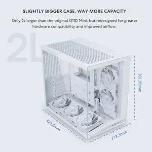 LIAN LI O11D Dynamic Mini V2 FLOW Mid Tower Case, Panoramic View, High-Performance Airflow, 5x120mm Reverse Blade Fans, Tempered Glass Panels, O11DMIV2FW White