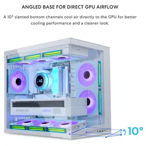 LIAN LI O11D Dynamic Mini V2 FLOW Mid Tower Case, Panoramic View, High-Performance Airflow, 5x120mm Reverse Blade Fans, Tempered Glass Panels, O11DMIV2FW White