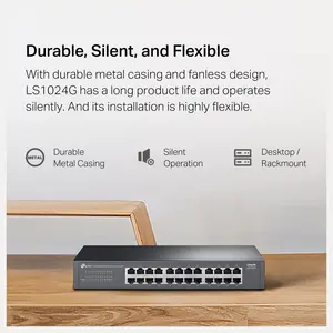 TP-Link LS1024G 24-Port Gigabit Desktop and Rackmount Switch, 24x 10/100/1000Mbps Ports, QoS, Plug and Play, Fanless Design