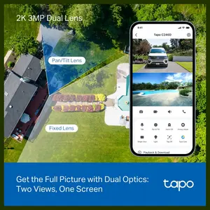 TP-Link Tapo C246D Indoor and Outdoor Dual Lens Pan and Tilt Security Camera, 2K 3MP Dual Lens, 125 Degree FOV Wide-Angle and 6mm Telephoto, IP65 Weatherproof, Smart Night Vision, 2-Way Audio