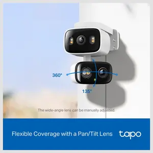TP-Link Tapo C246D Indoor and Outdoor Dual Lens Pan and Tilt Security Camera, 2K 3MP Dual Lens, 125 Degree FOV Wide-Angle and 6mm Telephoto, IP65 Weatherproof, Smart Night Vision, 2-Way Audio