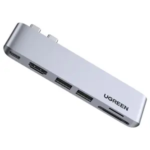 UGREEN 6-in-1 USB-C Multifunction HUB Adapter, HDMI 4K at 30Hz, Thunderbolt 3 6K at 60Hz, 2x USB-A 3.0 5Gbps, 100W PD, SD and TF Card Reader, 80856