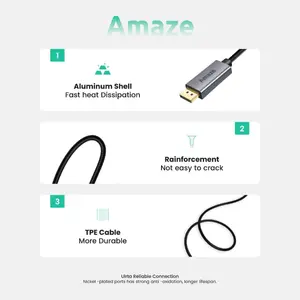 AMAZE A146 USB Type-C to DisplayPort 1.4 Cable, Up to 8K 60Hz, 32.4Gbps HBR3, DSC 1.2, HDCP 2.2, Aluminum Alloy