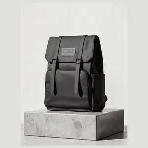 DUKES CITYLINE Backpack, Premium PU Exterior and Polyester Lining, Magnetic Strap Buttons, Zipper and Hasp Closure, Dedicated Computer Interlayer, Fully Waterproof, 32x12x44cm - Pure Black