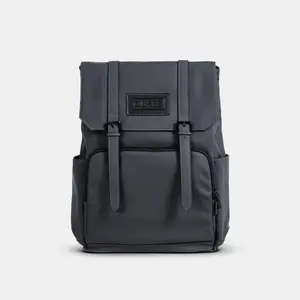 DUKES CITYLINE Backpack, Premium PU Exterior and Polyester Lining, Magnetic Strap Buttons, Zipper and Hasp Closure, Dedicated Computer Interlayer, Fully Waterproof, 32x12x44cm - Pure Black