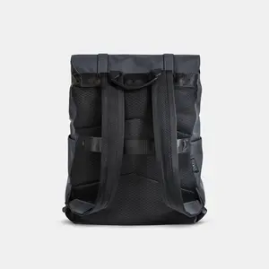 DUKES CITYLINE Backpack, Premium PU Exterior and Polyester Lining, Magnetic Strap Buttons, Zipper and Hasp Closure, Dedicated Computer Interlayer, Fully Waterproof, 32x12x44cm - Pure Black