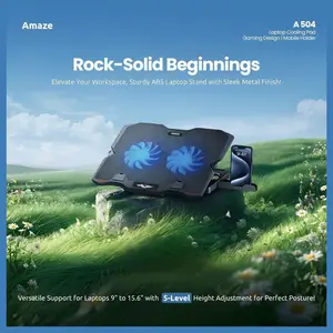 AMAZE A504 Dual Fan Laptop Cooling Pad, Dual High-Speed Silent Fans 1000-1200RPM, for Laptops Up to 15", 5-Level Height Adjustment 6.5-40deg, 2 USB Ports