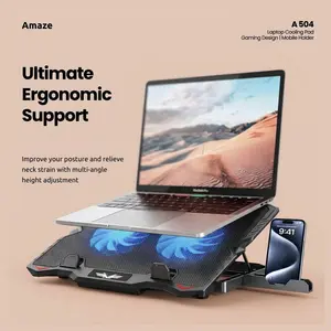 AMAZE A504 Dual Fan Laptop Cooling Pad, Dual High-Speed Silent Fans 1000-1200RPM, for Laptops Up to 15", 5-Level Height Adjustment 6.5-40deg, 2 USB Ports