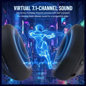 ATTACK SHARK L50 PRO Tri-Mode Wireless Gaming Headset, Virtual 7.1 Surround Sound, 53mm Drivers, Customizable EQ Modes, 1100mAh Battery, Detachable Noise-Cancelling Mic, Black