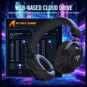 ATTACK SHARK L50 PRO Tri-Mode Wireless Gaming Headset, Virtual 7.1 Surround Sound, 53mm Drivers, Customizable EQ Modes, 1100mAh Battery, Detachable Noise-Cancelling Mic, Black