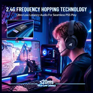 ATTACK SHARK L50 PRO Tri-Mode Wireless Gaming Headset, Virtual 7.1 Surround Sound, 53mm Drivers, Customizable EQ Modes, 1100mAh Battery, Detachable Noise-Cancelling Mic, Black