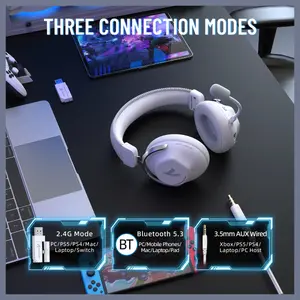 ATTACK SHARK L50 PRO Tri-Mode Wireless Gaming Headset, 7.1 Surround Sound, 53mm Drivers, Bluetooth 5.3, 1100mAh Battery, Detachable Noise-Cancelling Mic, White