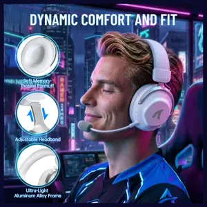 ATTACK SHARK L50 PRO Tri-Mode Wireless Gaming Headset, 7.1 Surround Sound, 53mm Drivers, Bluetooth 5.3, 1100mAh Battery, Detachable Noise-Cancelling Mic, White