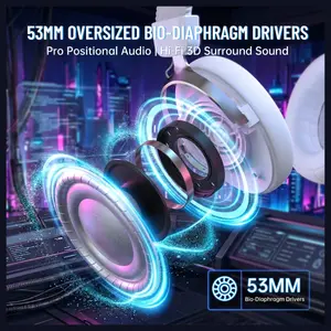ATTACK SHARK L50 PRO Tri-Mode Wireless Gaming Headset, 7.1 Surround Sound, 53mm Drivers, Bluetooth 5.3, 1100mAh Battery, Detachable Noise-Cancelling Mic, White