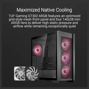 ASUS TUF Gaming GT302 ARGB White Edition ATX Mid-Tower Case, Four 140x28mm ARGB Fans, Interchangeable Panel, Detachable Top Panel, BTF Motherboard Support