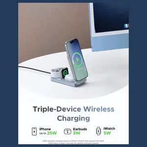 UGREEN 25W Qi2 MagFlow 3-in-1 Magnetic Wireless Charger, 25W Qi2 Fast Charging, Foldable Stand, USB-C Input, W757 65901