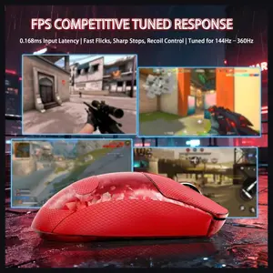 Attack Shark RS3 Ultra Carbon Fiber Wireless Gaming Mouse, PAW3955MAX Optical Sensor, 52000 DPI, Dual 8K Polling Rate, Nordic 54L15 MCU, 100M Optical Switches, 500mAh Battery, Red