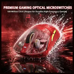 Attack Shark RS3 Ultra Carbon Fiber Wireless Gaming Mouse, PAW3955MAX Optical Sensor, 52000 DPI, Dual 8K Polling Rate, Nordic 54L15 MCU, 100M Optical Switches, 500mAh Battery, Red