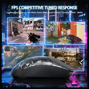 Attack Shark RS3 Ultra Carbon Fiber Wireless Gaming Mouse, PAW3955MAX Optical Sensor, 52000 DPI, Dual 8K Polling Rate, Nordic 54L15 MCU, 100M Optical Switches, 500mAh Battery, Black