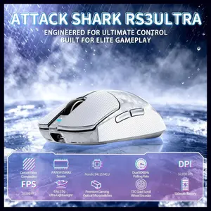 Attack Shark RS3 Ultra Carbon Fiber Wireless Gaming Mouse, PAW3955MAX Optical Sensor, 52,000 DPI, Dual 8K Polling Rate, Nordic 54L15 MCU, 100M Optical Switches, Web Driver, Silver