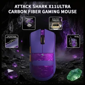 Attack Shark X11 Ultra 8K Carbon Fiber Wireless Gaming Mouse, PAW3950MAX Sensor, 42000 DPI, Dual 8000Hz Polling Rate, Tri-Mode BT/2.4GHz/Wired, 100 Million Clicks, Purple