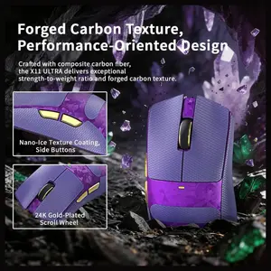 Attack Shark X11 Ultra 8K Carbon Fiber Wireless Gaming Mouse, PAW3950MAX Sensor, 42000 DPI, Dual 8000Hz Polling Rate, Tri-Mode BT/2.4GHz/Wired, 100 Million Clicks, Purple