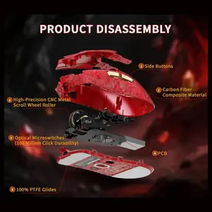 Attack Shark X11 Ultra 8K Carbon Fiber Wireless Gaming Mouse, Nordic 54L15 MCU, PAW3950MAX Sensor, 42000 DPI, Tri-Mode BT/2.4Ghz/Wired, Dual 8000Hz Polling Rate, 63g Superlight, Red