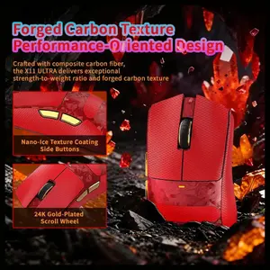 Attack Shark X11 Ultra 8K Carbon Fiber Wireless Gaming Mouse, Nordic 54L15 MCU, PAW3950MAX Sensor, 42000 DPI, Tri-Mode BT/2.4Ghz/Wired, Dual 8000Hz Polling Rate, 63g Superlight, Red