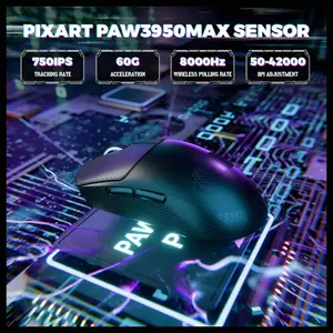 Attack Shark X8 Ultimate Wireless Gaming Mouse, Tri-Mode BT And 2.4GHz Wireless And Wired USB, 8K Polling Rate, PixArt PAW3950MAX Sensor, 42000 DPI, 55g, 800mAh Battery, Black