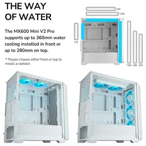 Cougar MX600 Mini V2 Pro Mini-Tower mATX Gaming PC Case, 4x ARGB PWM Fans, 360mm Radiator Support, Perforated Front Panel, USB 3.2 Gen 2x1 Type-C, White