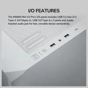 Cougar MX600 Mini V2 Pro Mini-Tower mATX Gaming PC Case, 4x ARGB PWM Fans, 360mm Radiator Support, Perforated Front Panel, USB 3.2 Gen 2x1 Type-C, White